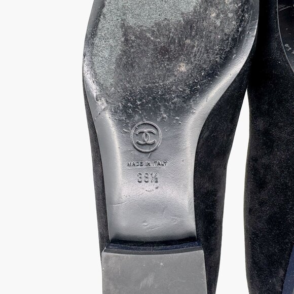 Chanel Camellia CC Ballet Flats Black Suede Size 38.5 US 7.5–8 Women Flower Logo - Picture 12 of 14